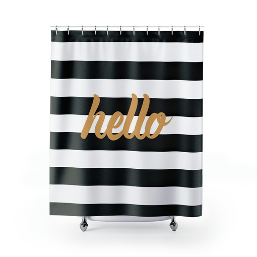 Elegant Black & Gold Striped Shower Curtain - Add a Touch of Luxury - Image 2