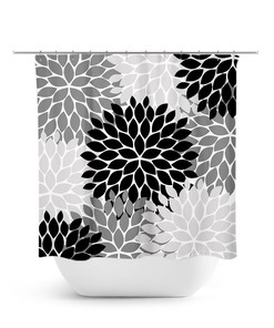 Elegant Black Gray Floral Shower Curtain | Girls Bathroom Decor with Custom Bathtub Curtain