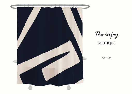 Elegant Black and Beige White Simple Shower Curtain - Heavy Extra Long Quality Curtains with 12 Hook