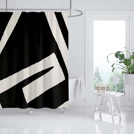 Elegant Black and Beige White Simple Shower Curtain - Heavy Extra Long Quality Curtains with 12 Hook - Image 2