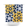 Elegant Blue Gold Flower Burst Shower Curtain | Navy Blue Shower Curtain Art for Yellow Floral Bathroom