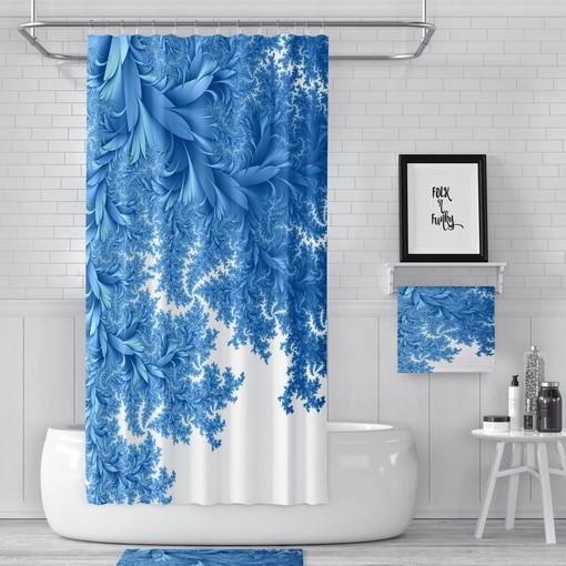 Elegant Blue Shower Curtain with Draping Leaves and White Bath Accessories for Classic Bathroom Decor - Image 2