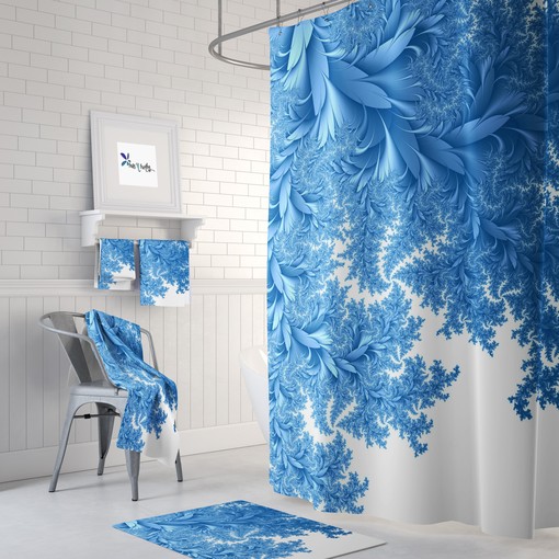 Elegant Blue Shower Curtain with Draping Leaves and White Bath Accessories for Classic Bathroom Decor - Image 3