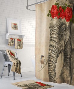 Elegant Elephant Shower Curtain with Vintage Floral Accents for Classic Bathroom Decor