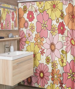 Elegant Floral Inspired Shower Curtain, Boho 60's 70's Hippie Bathroom Accessory, Vintage Curtain