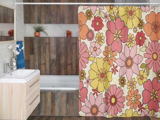 Elegant Floral Inspired Shower Curtain, Boho 60's 70's Hippie Bathroom Accessory, Vintage Curtain - Image 2