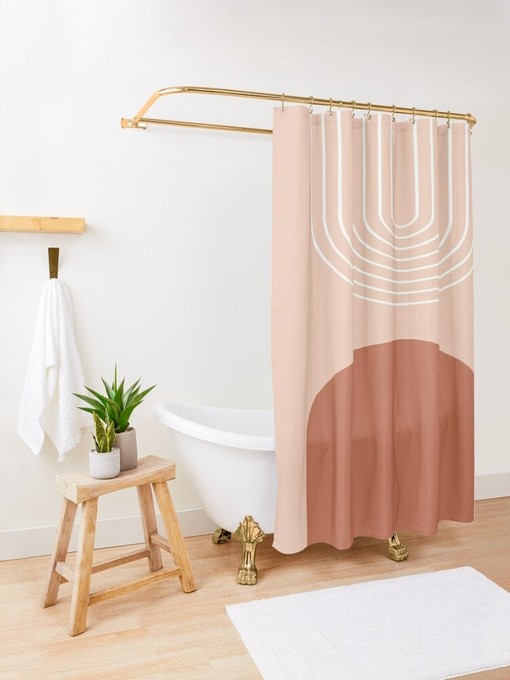 Elegant Minimalist Decor Abstract Shower Curtain with Eco-Friendly and Waterproof Material and hooks included - Image 2
