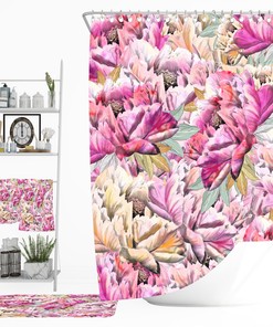 Elegant Pink Floral Shower Curtain Set - Feminine Bath Set with Optional Towels and Mat for Elegant Bathroom Decor