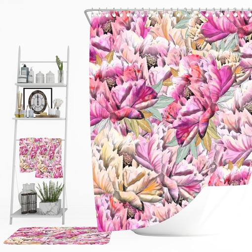 Elegant Pink Floral Shower Curtain Set - Feminine Bath Set with Optional Towels and Mat for Elegant Bathroom Decor