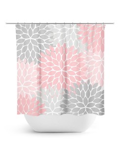 Elegant Pink Gray Shabby Chic Shower Curtain | Bath Decor for Pink Bathroom with Fabric Material