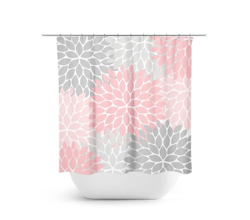 Elegant Pink Gray Shabby Chic Shower Curtain | Bath Decor for Pink Bathroom with Fabric Material