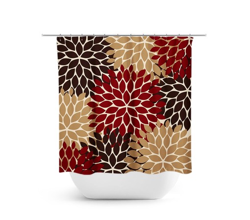 Elegant Red Brown Custom Floral Shower Curtain | Bathtub Curtain for Red and Brown Bathroom with Unique Quotes