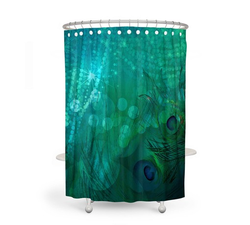 Elegant Teal Peacock Shower Curtain Set - Unique Bathroom Decor with Customizable Accessories - Image 2