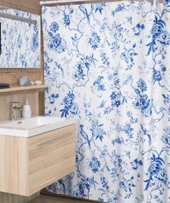Elegant Toile Shower Curtain | Blue and White Chinoiserie Bathroom Decor | Timeless Tub Curtain | Luxury Shower Curtains
