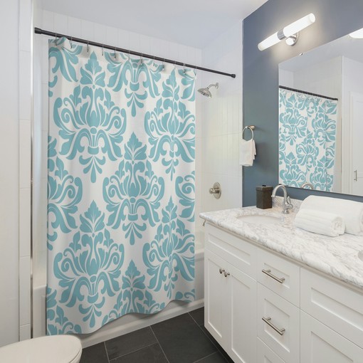 Elegant Vintage Damask Print Shower Curtain with Abstract Pattern