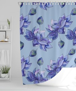Elegant Water Lily Blue Lotus Flower Shower Curtain | Floral Bath Decor with Quotes for Teenagers