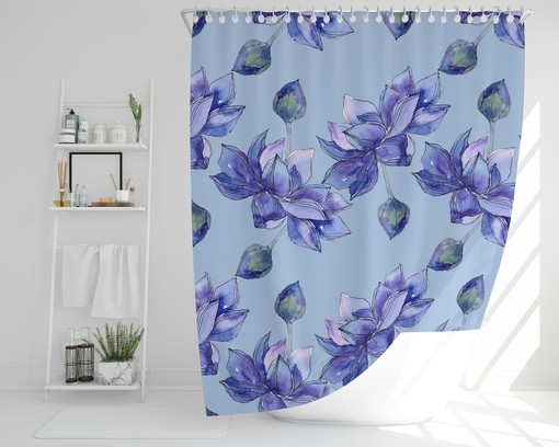 Elegant Water Lily Blue Lotus Flower Shower Curtain | Floral Bath Decor with Quotes for Teenagers