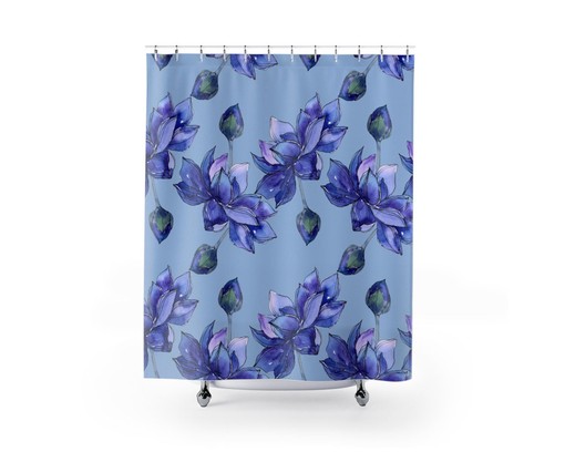 Elegant Water Lily Blue Lotus Flower Shower Curtain | Floral Bath Decor with Quotes for Teenagers - Image 2