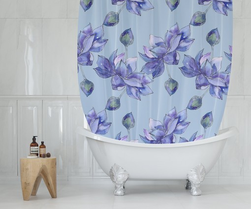 Elegant Water Lily Blue Lotus Flower Shower Curtain | Floral Bath Decor with Quotes for Teenagers - Image 3
