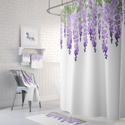 Elegant Wisteria Floral Vines Shower Curtain Set - Optional Bath Mat and Towels for Sophisticated Bathroom Decor