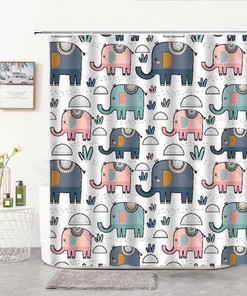 Elephant in the Jungle Shower Curtain, Cute Giant Animal Home Decor, Kids Children Bath Curtain