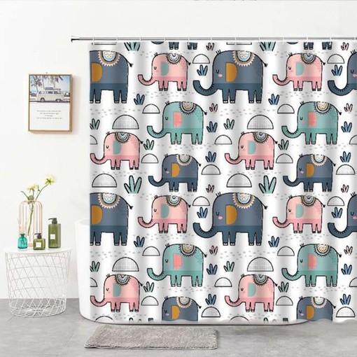 Elephant in the Jungle Shower Curtain, Cute Giant Animal Home Decor, Kids Children Bath Curtain