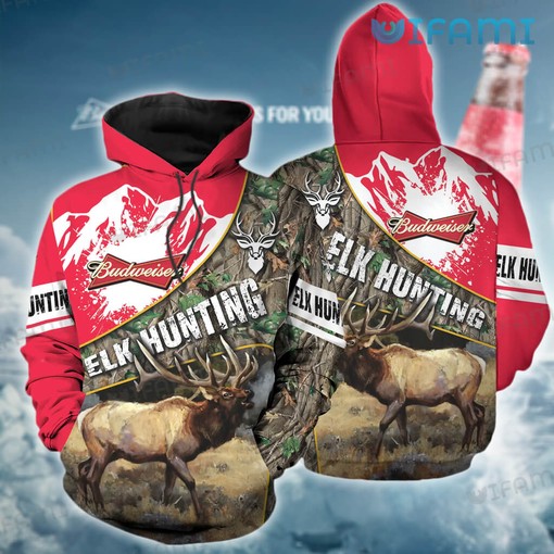 Elk Hunting Budweiser All Over Print Hoodie for Men - Gift for Beer Lovers