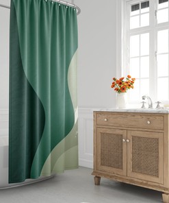 Emerald Ombre Wavy Scandinavian Abstract Shower Curtain - Mid Century Modern Bathroom Decor