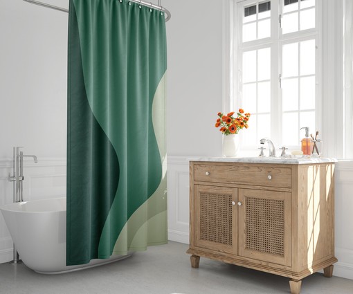 Emerald Ombre Wavy Scandinavian Abstract Shower Curtain - Mid Century Modern Bathroom Decor