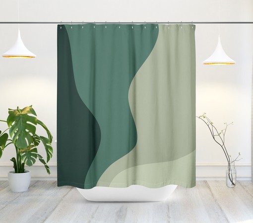 Emerald Ombre Wavy Scandinavian Abstract Shower Curtain - Mid Century Modern Bathroom Decor - Image 2