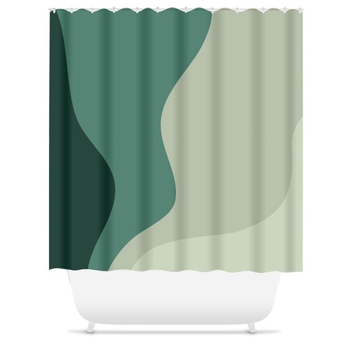 Emerald Ombre Wavy Scandinavian Abstract Shower Curtain - Mid Century Modern Bathroom Decor - Image 3