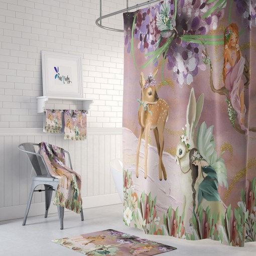 Enchanted Fairy Garden Shower Curtain with Optional Bath Mat and Towels for Magical Touches