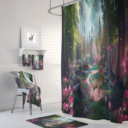 Enchanting Magical Forest Shower Curtain Set - Mystical Bath Set Enchanted Bathroom Decor