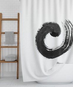 Enso Zen Circle Shower Curtain / Japanese Brushstroke Bath Curtain / Black on White Boho Eclectic Design