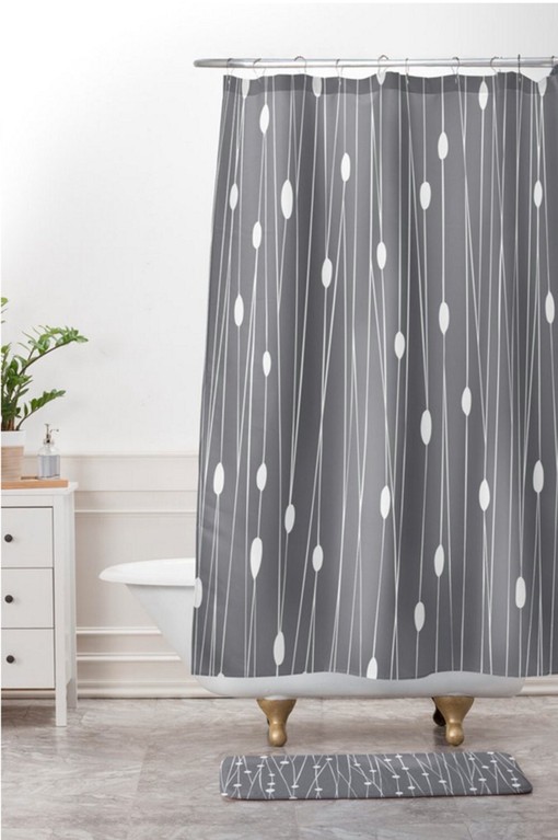 Entangled Grey Modern Geometric Vintage Shower Curtain, Minimalist Bathroom Art