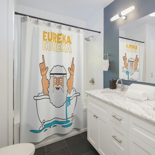 Eureka! & Archimedes Quote Shower Curtain - Perfect for Nerdy Bathroom Decor