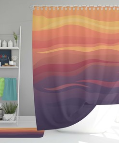 Evening Sunset Abstract Minimalist Shower Curtain and Mat, Colorful Bathroom Accessories