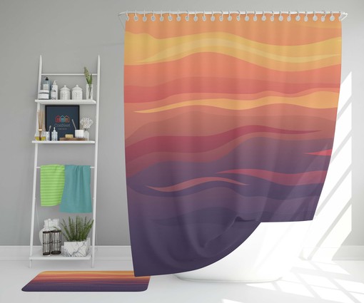 Evening Sunset Abstract Minimalist Shower Curtain and Mat, Colorful Bathroom Accessories