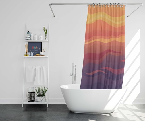 Evening Sunset Abstract Minimalist Shower Curtain and Mat, Colorful Bathroom Accessories - Image 2