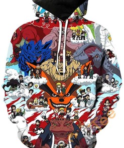 Exclusive Naruto Print Pullover With Front Pocket All Over Print Hoodie 3D with Memorable Scene