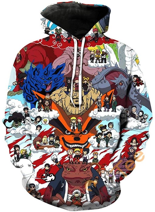 Exclusive Naruto Print Pullover With Front Pocket All Over Print Hoodie 3D with Memorable Scene
