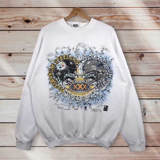 Exclusive Player Signature Vintage Style 1996 NFL Pittsburgh Steelers Vs Dallas Cowboys Super Bowls Crewneck Sweatshirt