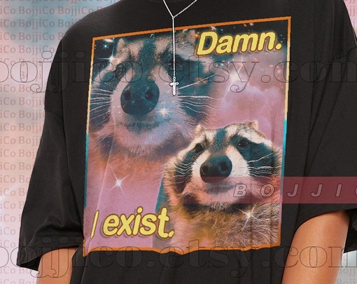Existential Jokes in Damn I Exist Meme Shirts - Vintage Movie Shirts for Men and Women with Opossums - Image 2