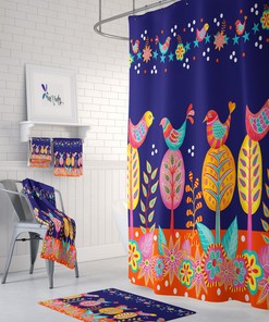 Exotic Bird Art Shower Curtain | Colorful Folk Art | Bathroom Decor | Customizable