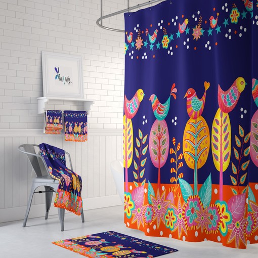Exotic Bird Art Shower Curtain | Colorful Folk Art | Bathroom Decor | Customizable