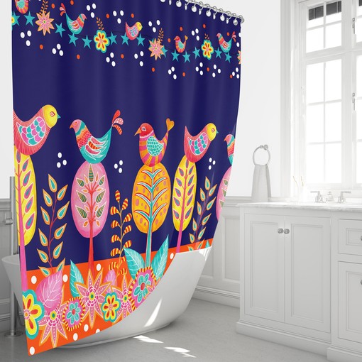 Exotic Bird Art Shower Curtain | Colorful Folk Art | Bathroom Decor | Customizable - Image 3