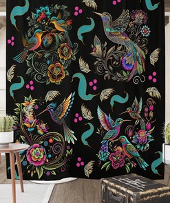 Exotic Birds Shower Curtain with Matching Towels and Mat Set
