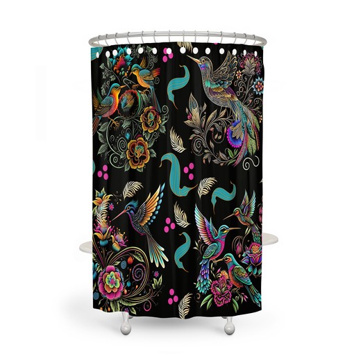 Exotic Birds Shower Curtain with Matching Towels and Mat Set - Image 4