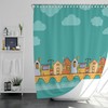Experience the Beauty of Blue Village Stonebridge Shower Curtain, Colorful Houses by the River Fabric Bathroom Decor