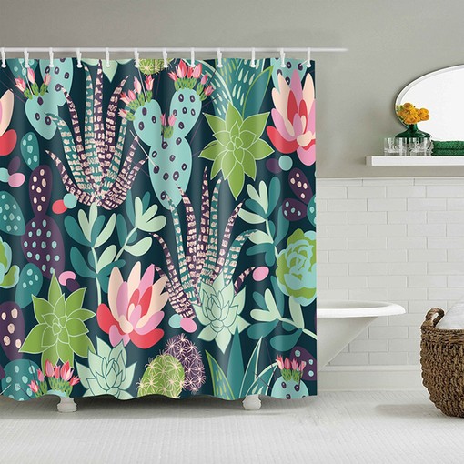 Experience the Desert in Your Bathroom with Colorful Cactus Desert Plants Shower Curtain, Green Flora Botanical Bathroom